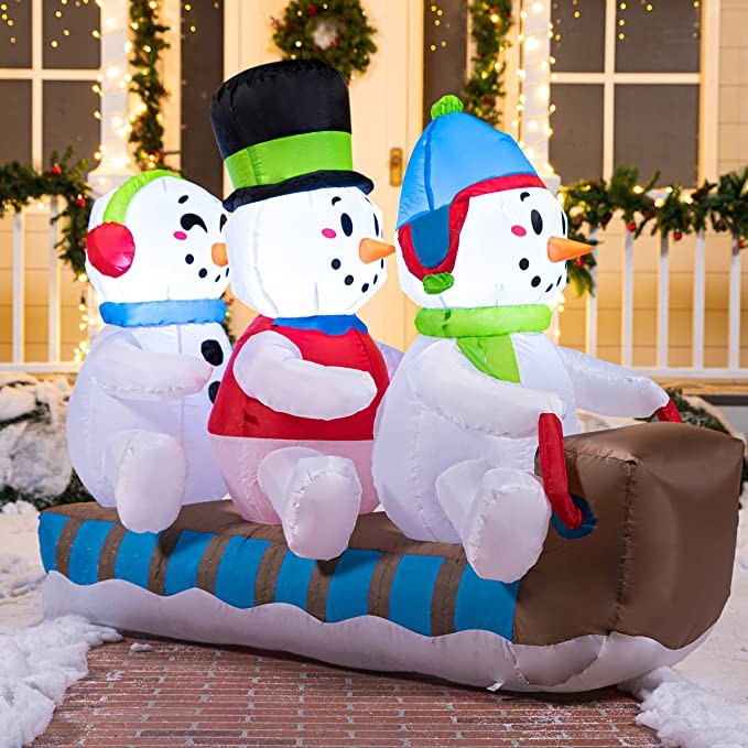 Joiedomi 6 FT Long Christmas Inflatable Snowman Decoration, Blow Up Snowman Sleigh-Ride with Build-in LEDs Inflatables for Christmas Party Outdoor, Yard, Garden, Lawn, Winter Decor