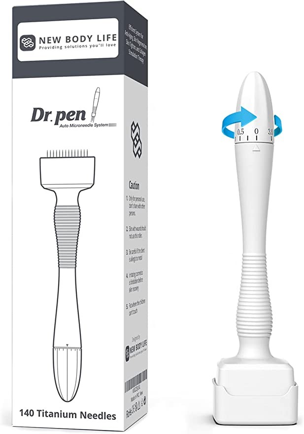 Dr.Pen Adjustable Microparticle Derma Stamp - Professional Microparticle Dermapen for Hair, Beard Growth - Amazing Facial Skin Pen - 140 Titanium Pins - Best Derma Roller Alternative