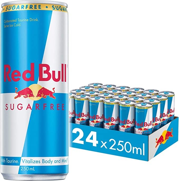 Red Bull Energy Drink Sugar Free 24 Pack of 250 ml, Sugarfree